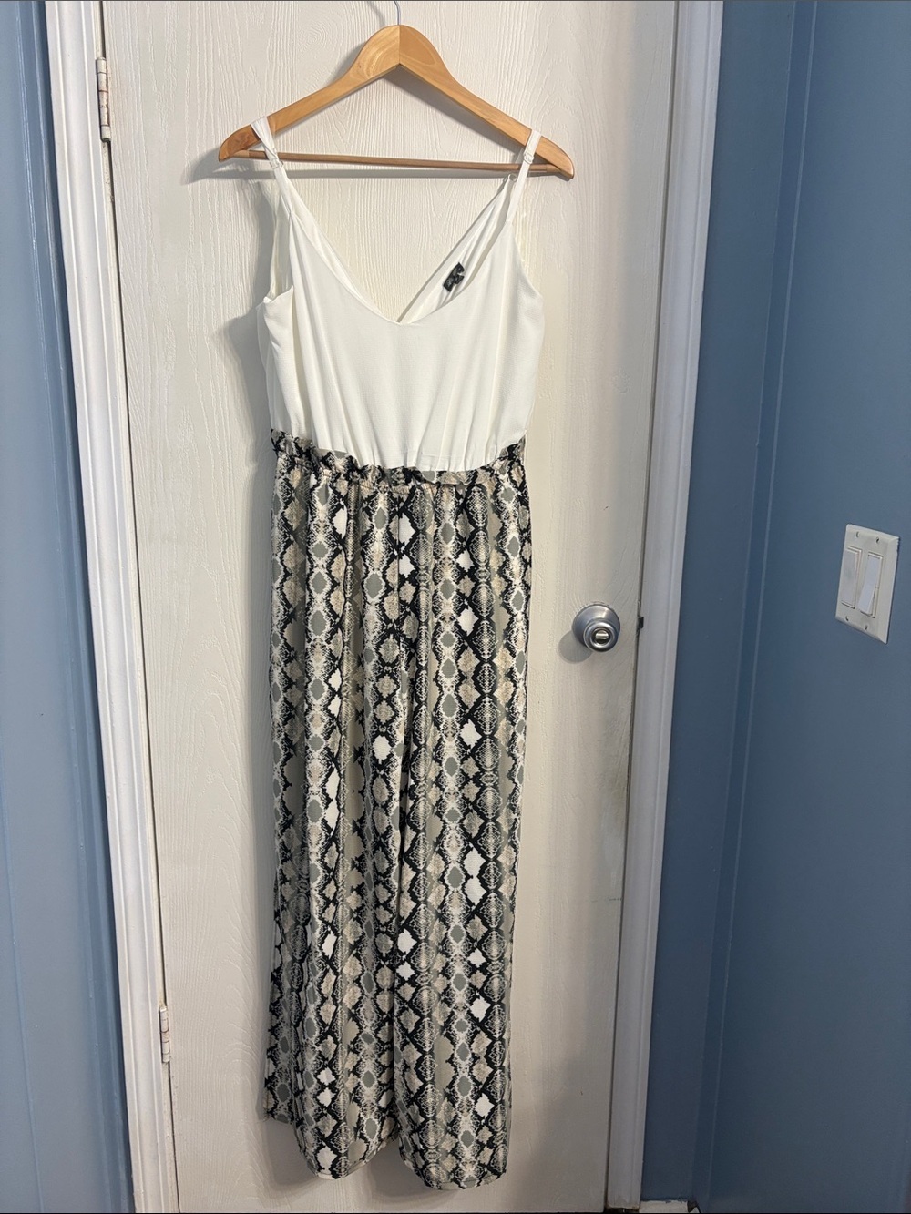 Lily Rose White & Snake-Print Wide-Leg Jumpsuit